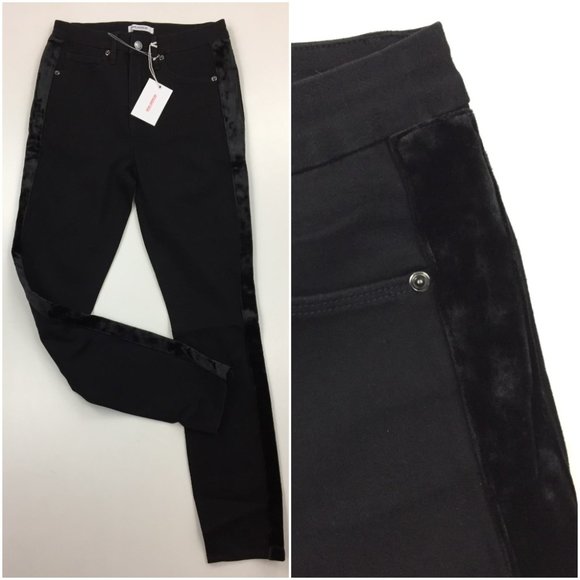 NWT GOOD AMERICAN Black GOOD LEGS Velvet Panel High Waist Skinny Jeans
